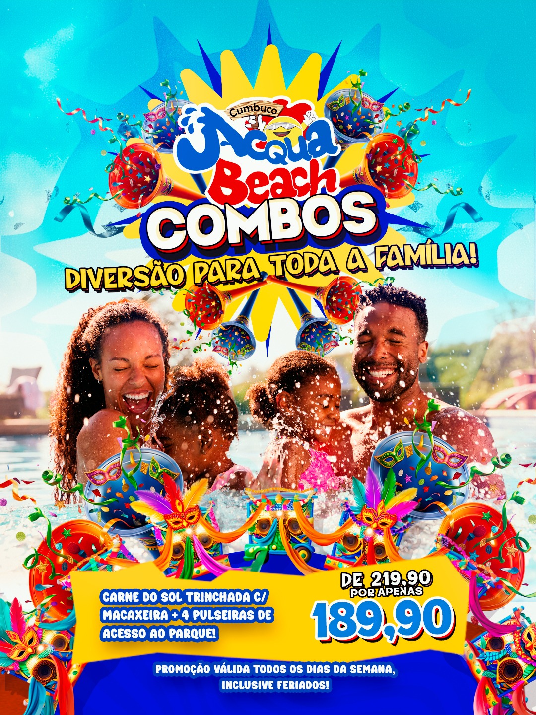 Carne do sol trinchada com macaxeira + 4 pulseiras parque aquático