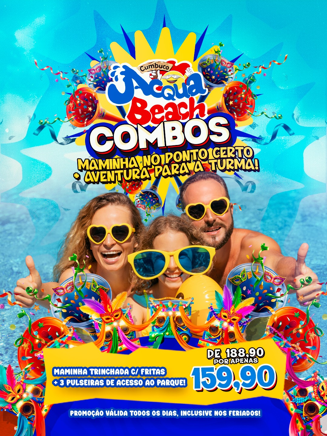 Maminha trinchada + Batata Frita + 3 pulseiras parque aquático